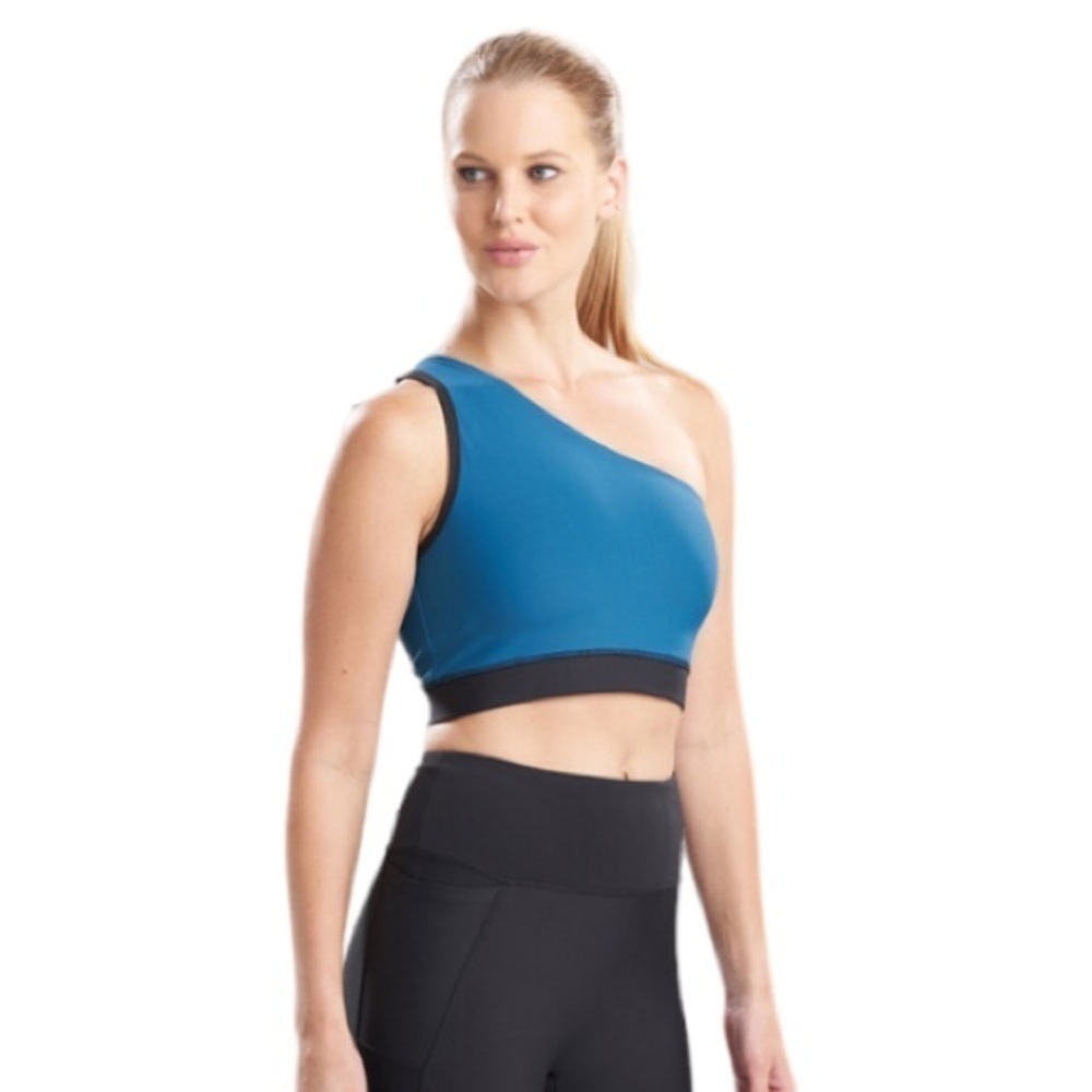 Josie Natori Solstice One Shoulder Crop Top Teal Size Large